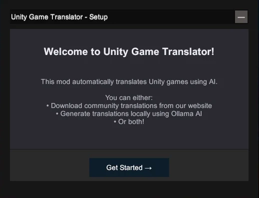 UnityGameTranslator setup wizard in-game